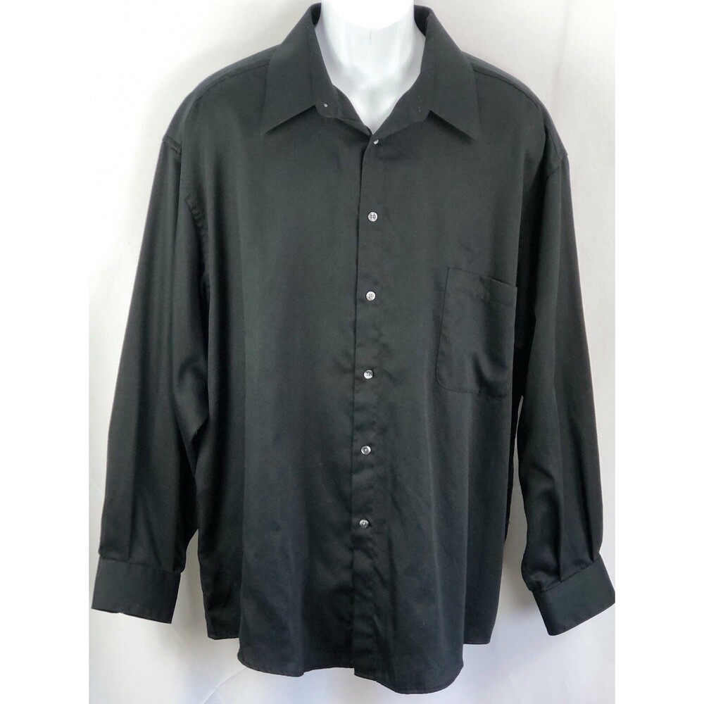 Crazy Horse Button Up Dress Oxford 18 34/35 Blk Sateen LongSleeve Point Collar